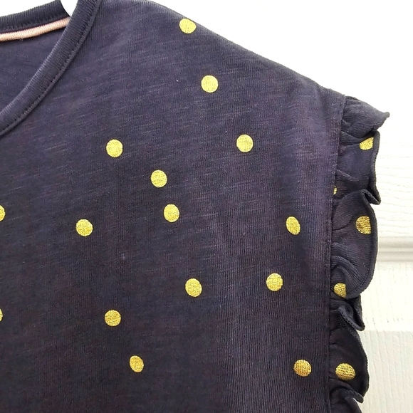 Boden Blue Gold Polka Dot Tshirt 6 Ruffle Sleeve Casual Transitional Summ - Picture 5 of 7